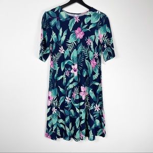 OLD NAVY Short Sleeve Blue/Green Leaf Pattern Dress